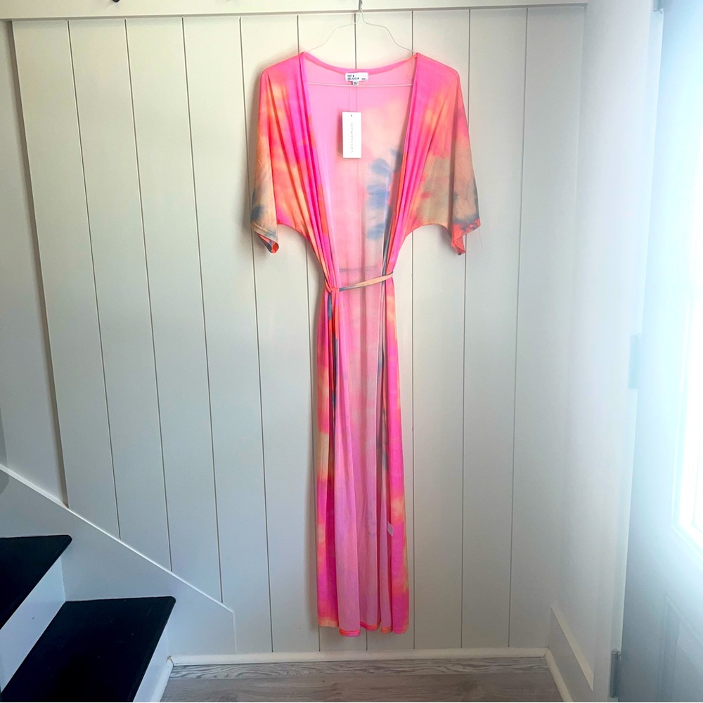 NWT Hot & Delicious tie dye maxi short sleeve kimono